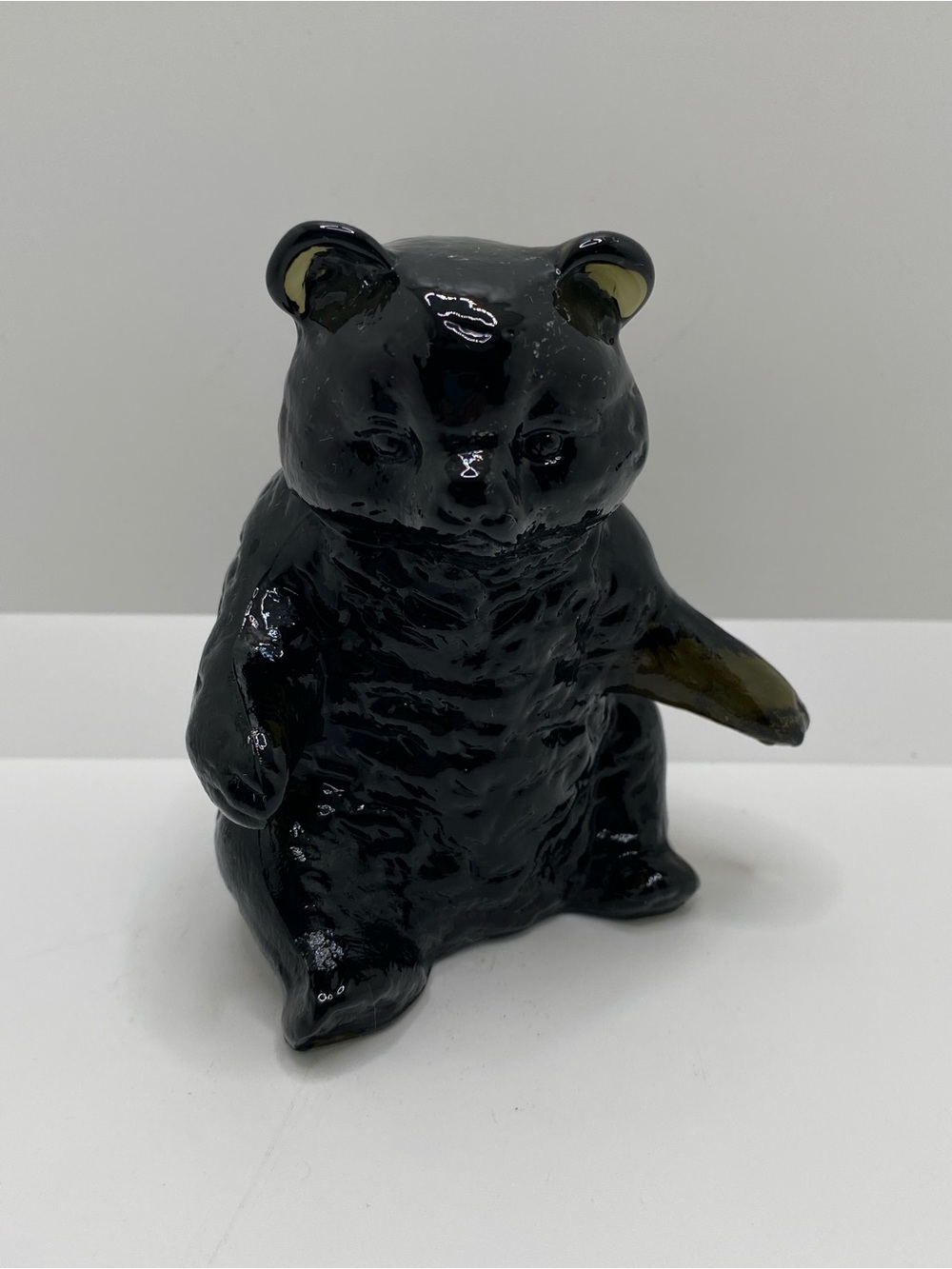 Vintage Mosser Glass Black Seated Bear Figurine 3.75" Tall